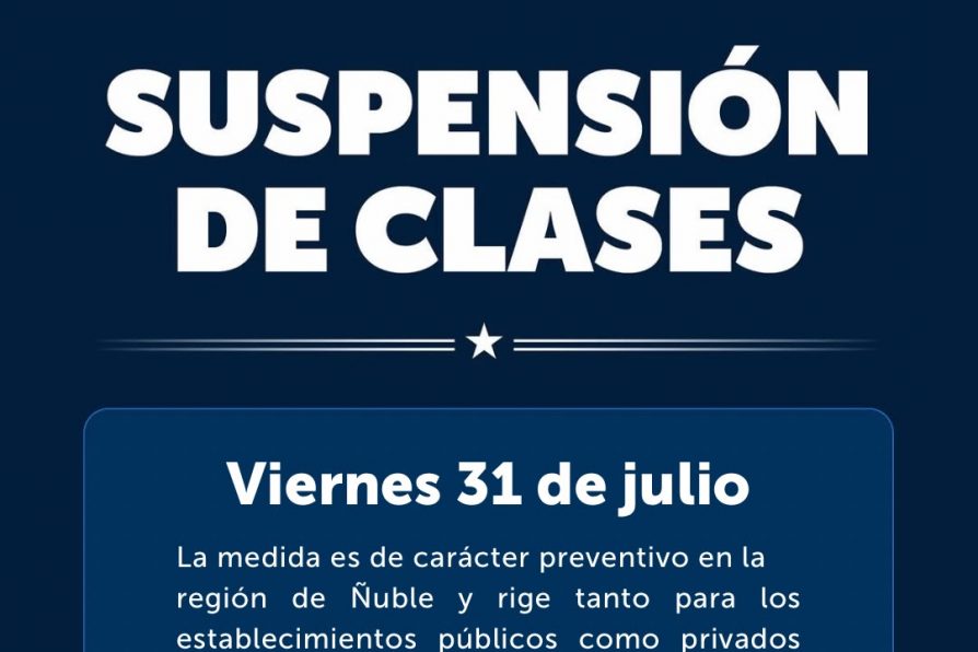 Gobierno suspende las clases en toda la Región de Ñuble este viernes 31 de julio por sistema frontal